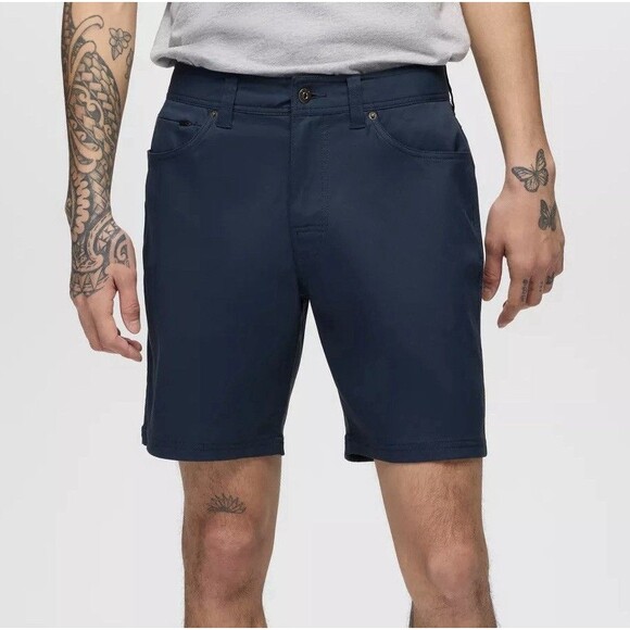Prana ZION 5 Pocket Shorts Men’s 34 Stormy Night Blue 8” Inseam Stretch Hiking - Picture 1 of 15